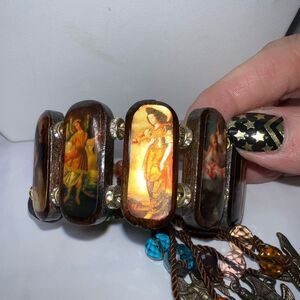 Wood Saint Panel Bracelet with Dangle Named Saint‎ Charms